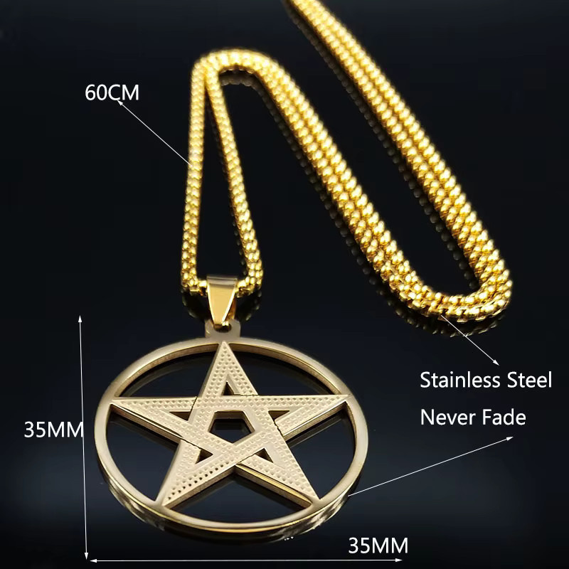 AFAWA Halskette Pentagramm, Edelstahl, Gold, Herren - Bild 2