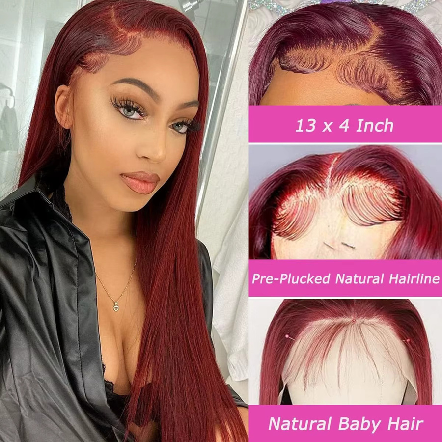GNVO Lace-Front-Perücke aus Echthaar, Body Wave, Burgunderrot - Bild 2