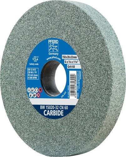 PFERD Schleifbockscheibe SiC60 für harte Materialien wie Hartmetall, Durchmesser: 150 mm, Bohrung: 32 mm, Farbe: grau - Bild 1