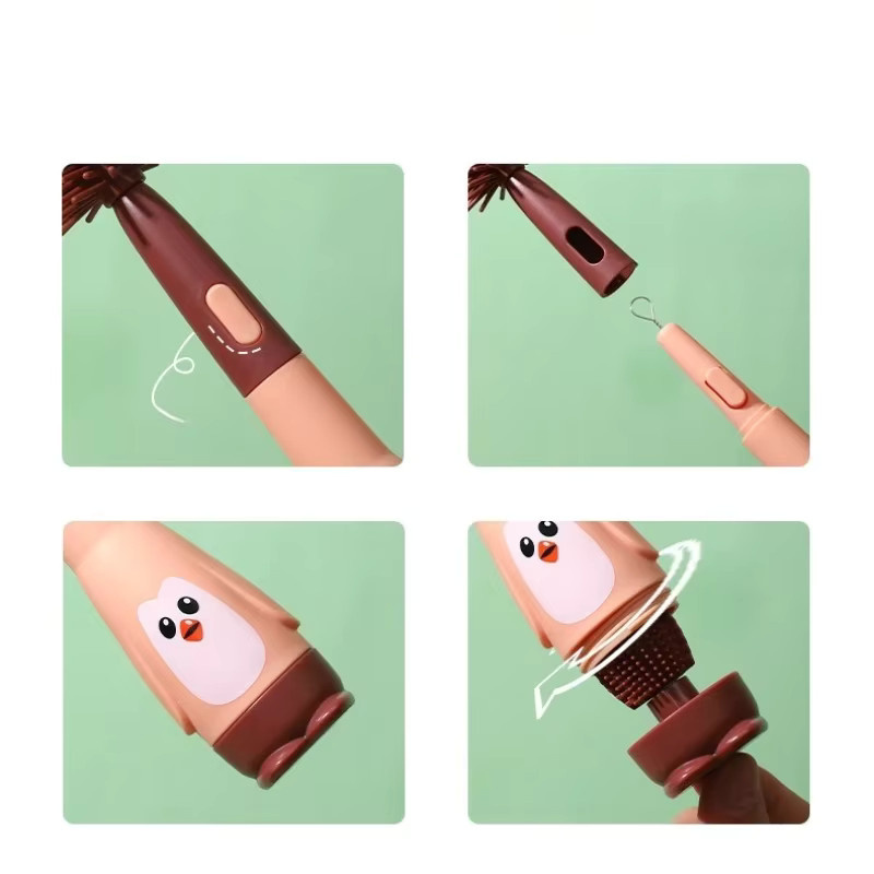 3-in-1 Silikon Babyflaschenbürste in Rot mit Pinguin-Design für Wasserbecher, Strohhalme und Schnuller - Bild 2
