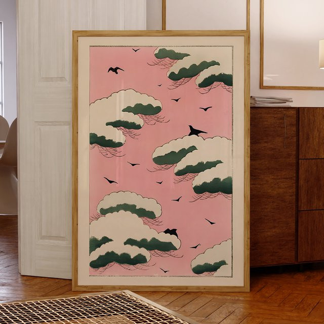 Moderner Leinwanddruck Rosa Himmel von Watanabe Seitei als Wandkunst in Rosa - Bild 1