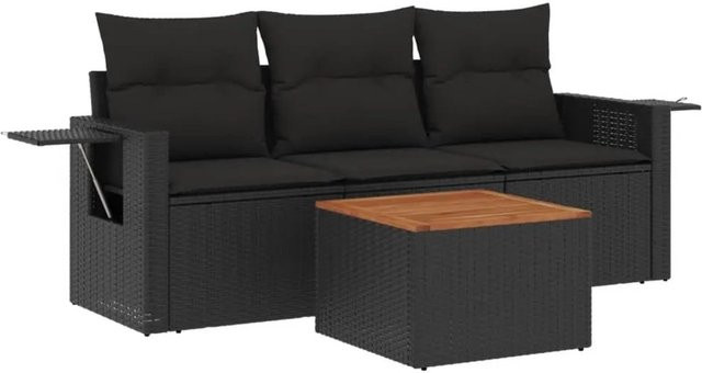 vidaXL 4-tlg. Garten-Sofagarnitur aus Polyrattan mit Kissen in Schwarz - Bild 1