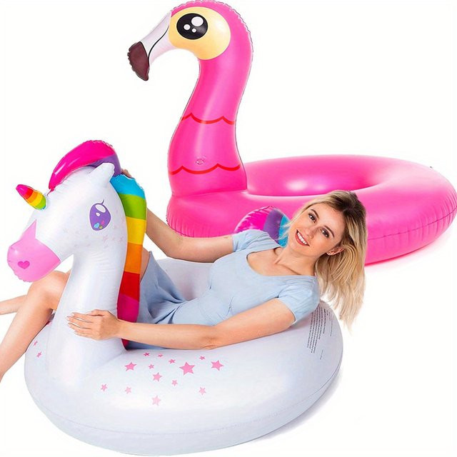 Joyfy Flamingo-Einhorn-Pool-Schwimmtiere, aufblasbare Schwimmreifen, 2-teiliges Set, ab 5 Jahren - Bild 1