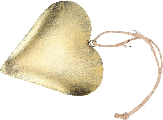 Shoemst Herzförmiges Messing-Dekoelement in Antik-Gold mit Seil, Höhe: 12 cm - Bild 1