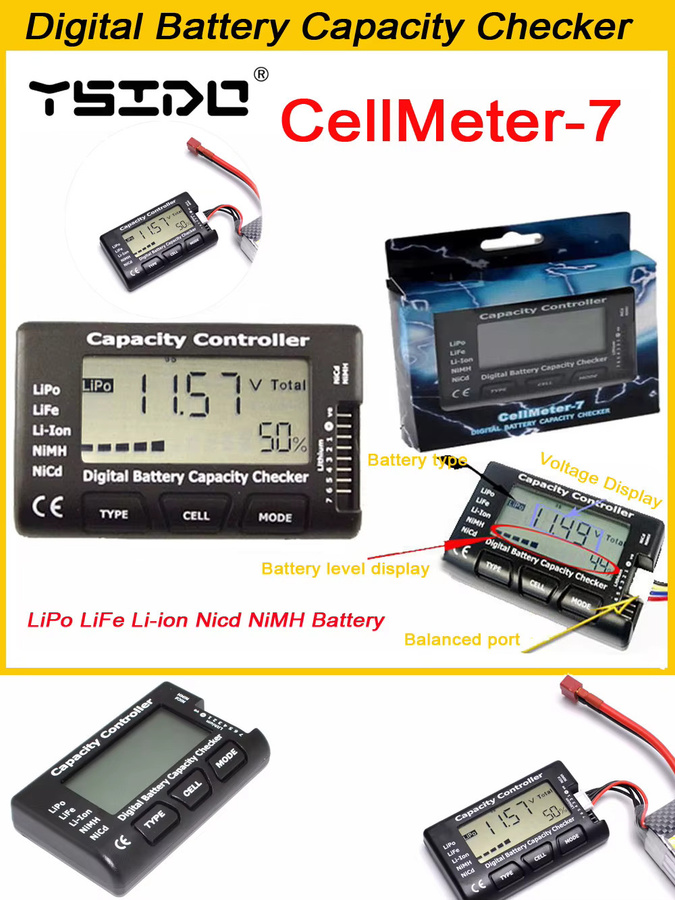 YSIDO Cellmeter 7 Digitaler Batteriekapazitätsprüfer und Controller für LiPo LiFe Li-Ion NiCd NiMH in Schwarz - Bild 5