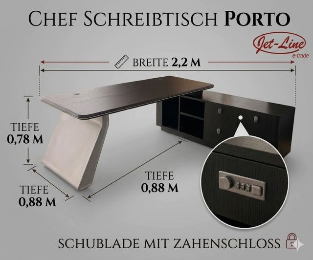 Jet-Line Eckschreibtisch Porto links schwarz B/T/H: 220 x 180 x 75 cm - Bild 1