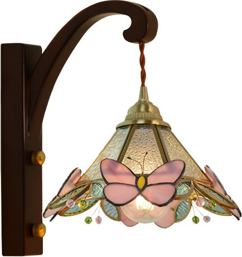 Ramalho Wandlampe aus Holz im französischen mittelalterlichen Retro-Design mit Blumenglas für Schlafzimmer und Wohnräume - Bild 1