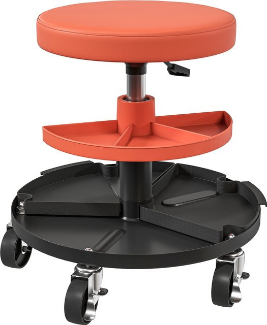 HOMCOM Werkstattrollhocker in Gelb mit höhenverstellbarem Sitz (40-51 cm), 2 Werkzeugregalen und drehbarer Sitzfläche, maximale Belastung 135 kg - Bild 1