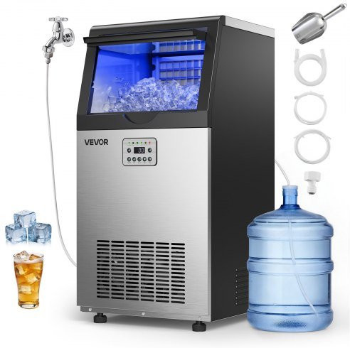 VEVOR Kommerzielle Eismaschine aus Edelstahl mit LED-Anzeige und Selbstreinigung, Silber, 54 kg/Tag, 14 kg Eisvorrat - Bild 1