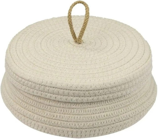 HMF Aufbewahrungskorb Badezimmer Rund mit Deckel aus Baumwolle in Creme/Beige, Durchmesser: 25 cm, Höhe: 11,5 cm
