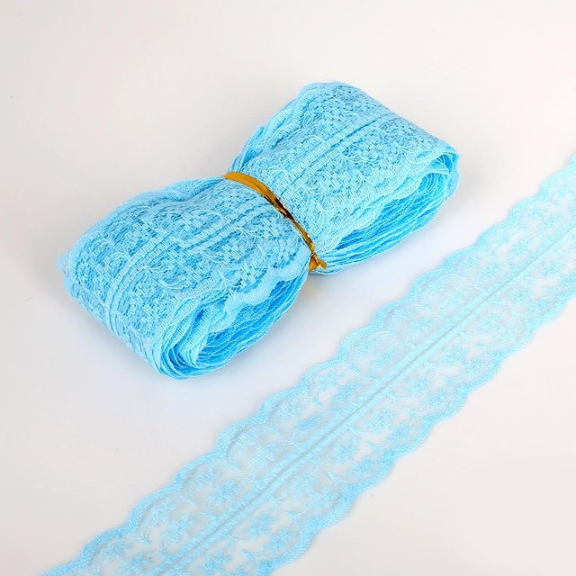 Home Craftdiy Spitzenband aus Baumwolle in Hellblau, 4,5 cm Breite, bestickter Spitzenbesatz als Nähzubehör zur Dekoration - Bild 1