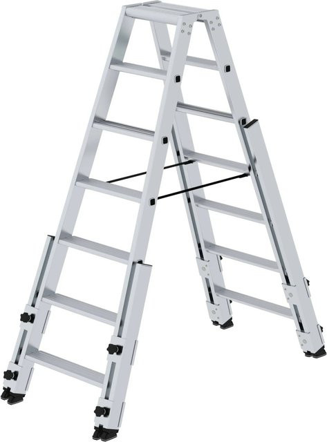 PROREGAL Stufen-Stehleiter Treppengängig in Silber, 2 x 7 Stufen - Bild 1