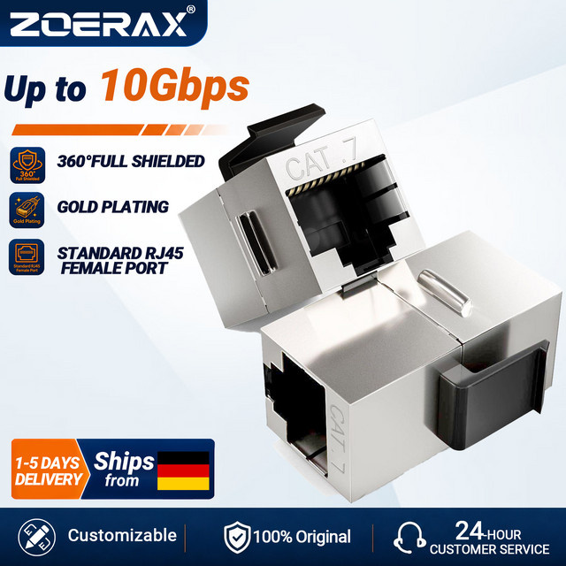 ZoeRax CAT7 RJ45 Keystone-Koppler, geschirmter Ethernet LAN Inline-Koppler aus Zinklegierung, Farbe: Silber - Bild 1