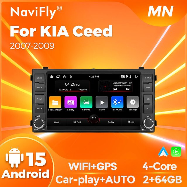 NaviFly Android 15 Multimedia Player für Kia Ceed 2007-2009 mit 7 Zoll Display, GPS und kabellosem Android Auto, Schwarz - Bild 1