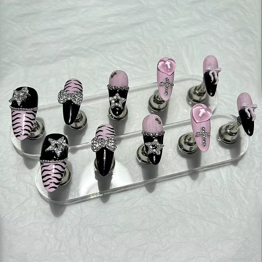GIOIO Press On Nails, Schwarz Rosa, Glänzend - Bild 3