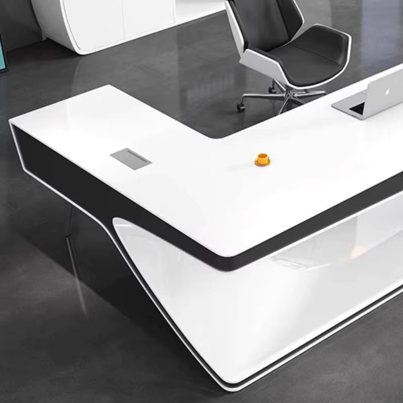 Moderner ZHIO Chefbüroschreibtisch aus Holz in Weiß, höhenverstellbarer Manager-Arbeitstisch für Home-Office und Gaming, glänzendes Design - Bild 3