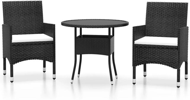 vidaXL 3-tlg Garten-Essgruppe aus Poly Rattan und Metall in Schwarz Modell 12 - Bild 1