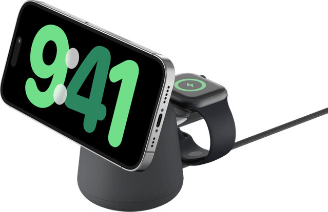 Belkin MagSafe und Qi2 2-in-1 Kabelloses Ladegerät 15 W mit Ständer, Schwarz - Bild 1