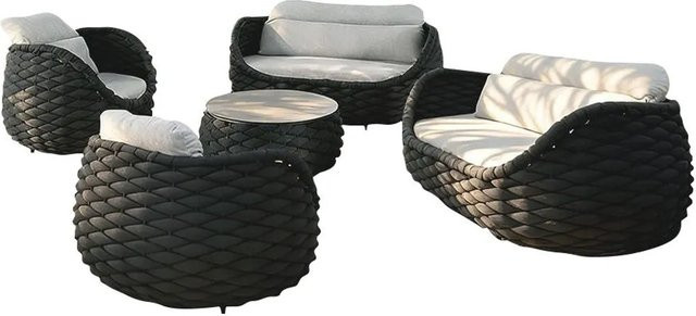 360Home Outdoor Sofa Set mit Couchtisch, 2 Dreisitzer Sofas und 2 Sesseln aus Aluminium in Schwarz und Grau mit Polsterung und Kissen für Garten, Terrasse und Balkon - Bild 1