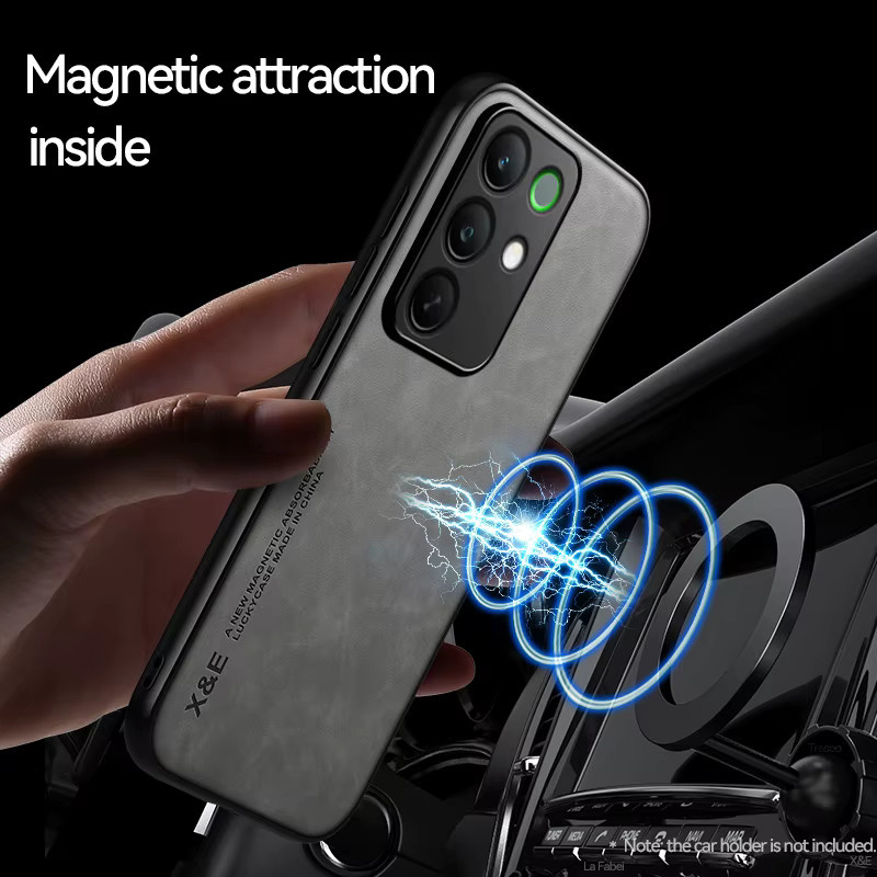 EUCAGR Luxus Magnetische PU Leder Handyhülle mit Metallplatte für OPPO Realme C85 Pro in Schwarz - Bild 4