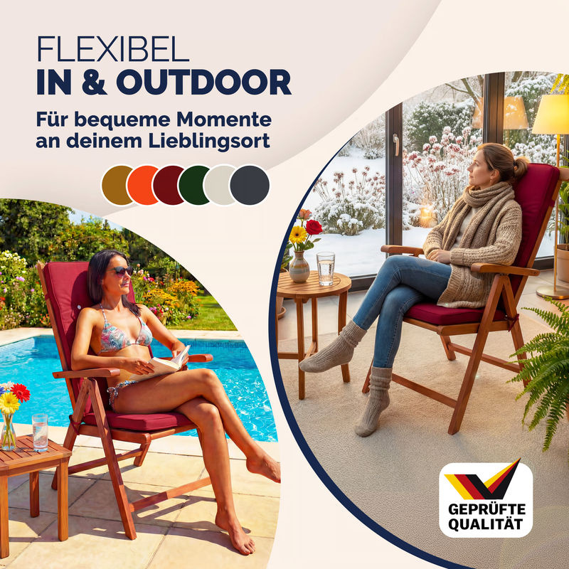 6er-Set Vanamo Stuhlauflagen für Hochlehner in Rot aus wasserabweisendem Detex Polyester mit Bindebändern, B/T/H: 45 x 45 x 45 cm - Bild 4