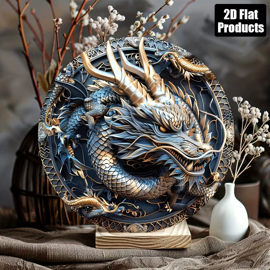 GTHUNDER Drachen-Wanddekoration aus Metall in Blau und Gold, Durchmesser: 20,3 cm - Bild 4