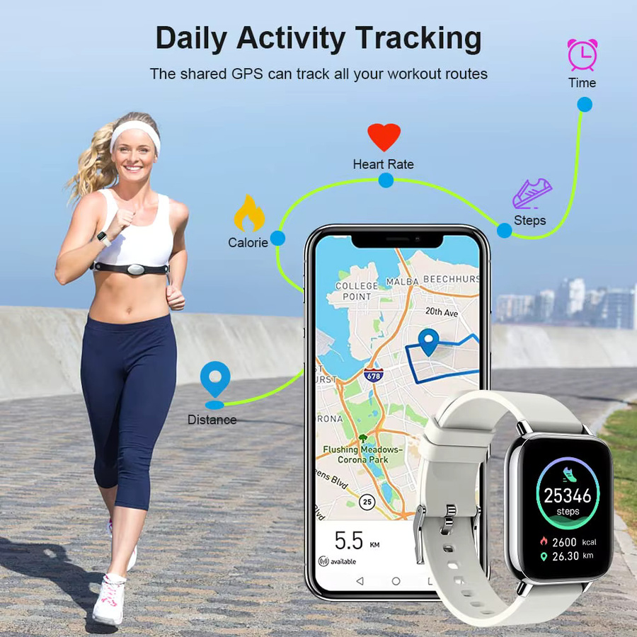 Jxrev Smartwatch Fitness-Tracker in Weiß mit 1,69 Zoll Touchdisplay für Männer und Frauen - Bild 3