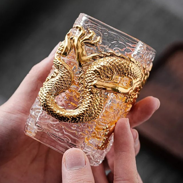 Golden Dragon Glas-Teetasse PDQ in Gold, hitzebeständige Teetasse für chinesischen Gongfu-Tee, Master Cup Einzelportions-Teegeschirr-Set - Bild 1