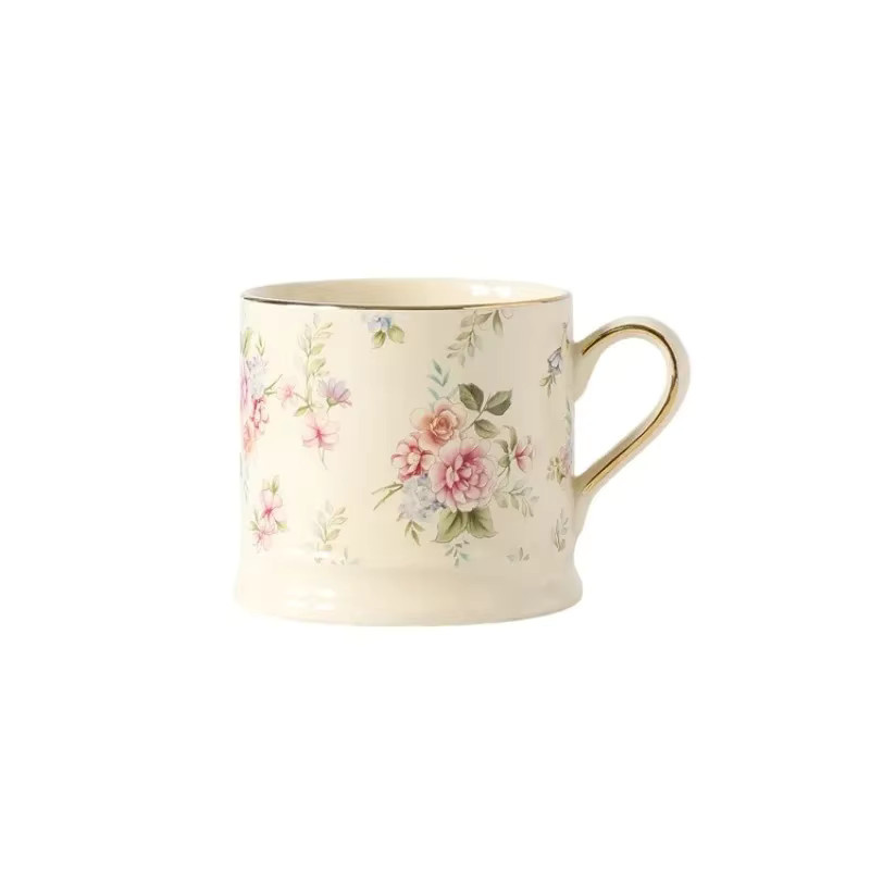 Luxus Keramik Becher mit floralem Design in Weiß und Gold im europäischen Retro-Stil - Bild 3