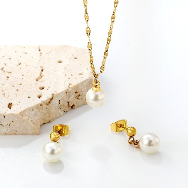LUXUSTEEL Schmuck-Set, Halskette mit Perlenanhänger und Ohrringe, Edelstahl, Damen - Bild 1