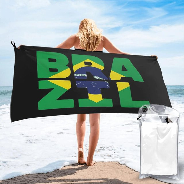 Strandtuch Brasilien Fahne von JMG Household Supplies aus weicher Mikrofaser, schnelltrocknend und saugfähig, Farbe: Grün, B: 80 cm, L: 160 cm - Bild 1