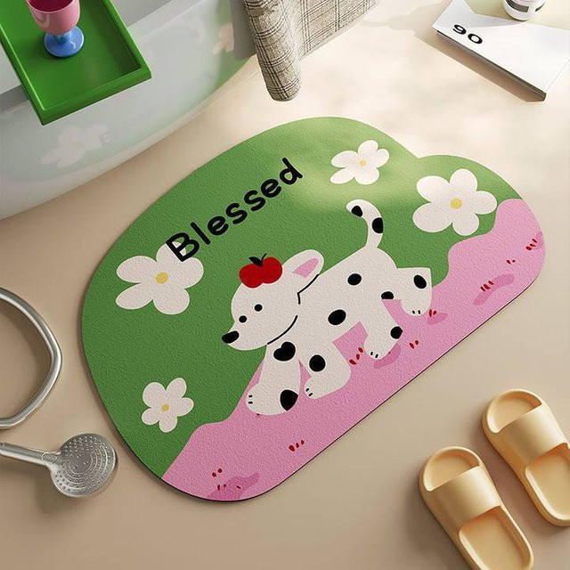 Rutschfeste und schnelltrocknende Badezimmer Matte mit floralem Design in Grün, B/B: 40 x 60 cm - Bild 1