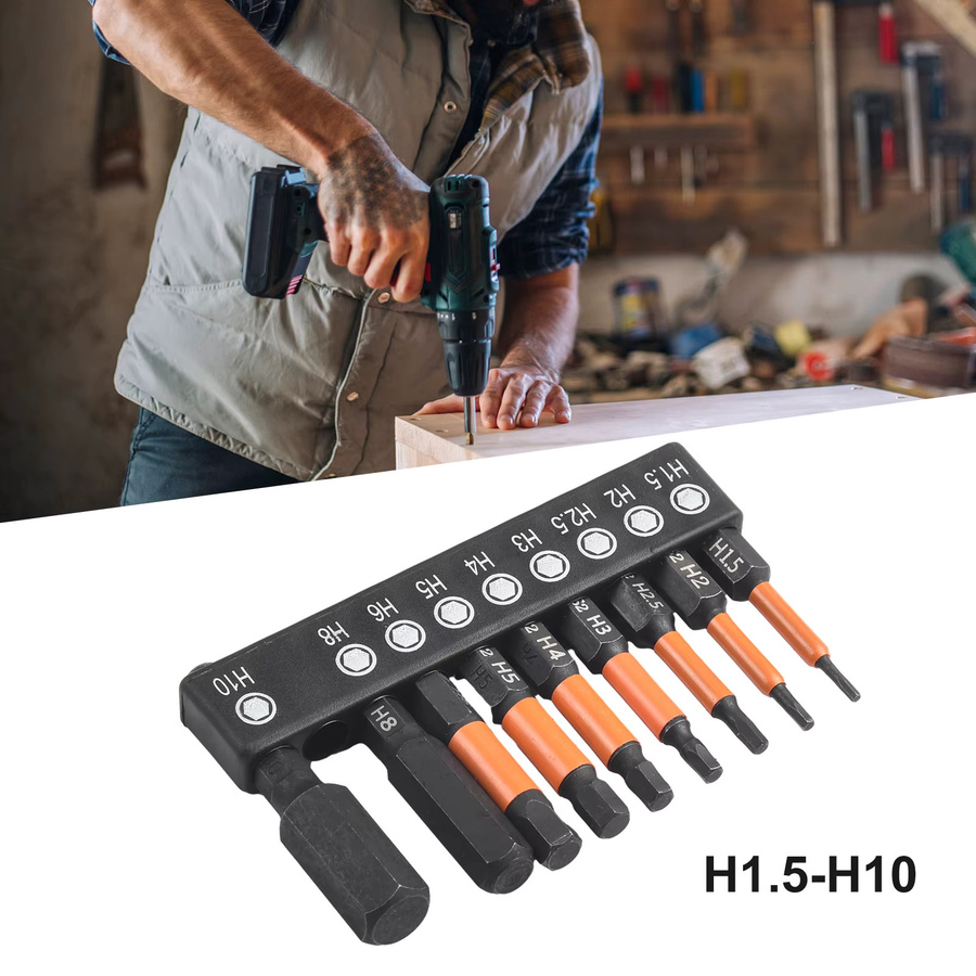 Vibratite 9-teiliges Sechskant Schraubendreher Bit Set in Schwarz mit Schnellwechsel-Funktion und Magnet für Schlagtreiber und Bohrer, Größen: h 1,5, h 2,0, h 2,5, h 3, h 4, h 5, h 6, h 8, h 10 - Bild 2