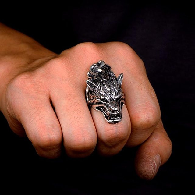 Wucifang Jewelry Ring, Edelstahl, Silber, Vintage, Herren - Bild 1
