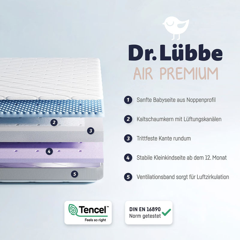 Julius Zöllner Dr. Lübbe Air Premium Matratze aus Kaltschaum mit TENCEL Lyocell Bezug in Beige B: 70 cm, T: 140 cm - Bild 3