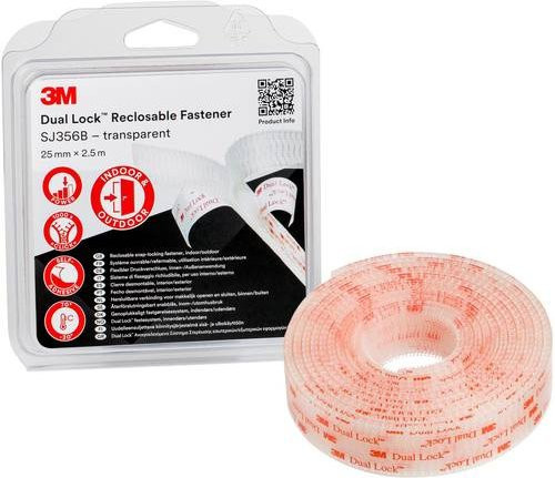 3M Dual Lock Klettband SJ356B zum Aufkleben, Transparent, Breite: 25 mm, Länge: 2,5 m - Bild 1