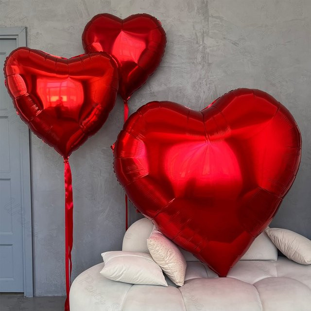 2 Stück rote Herz-Luftballons aus Folie, 32 Zoll große herzförmige Heliumballons für Geburtstag, Hochzeit oder Verlobung - Bild 1