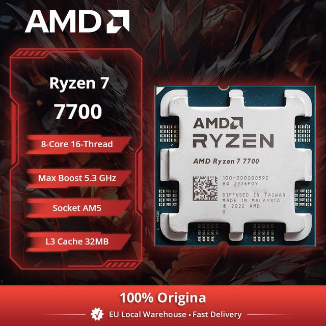 AMD Ryzen 7 7700 Desktop Prozessor mit 8 Kernen, 4,5 GHz und 32MB L3 Cache, AM5 Socket, Silber - Bild 1