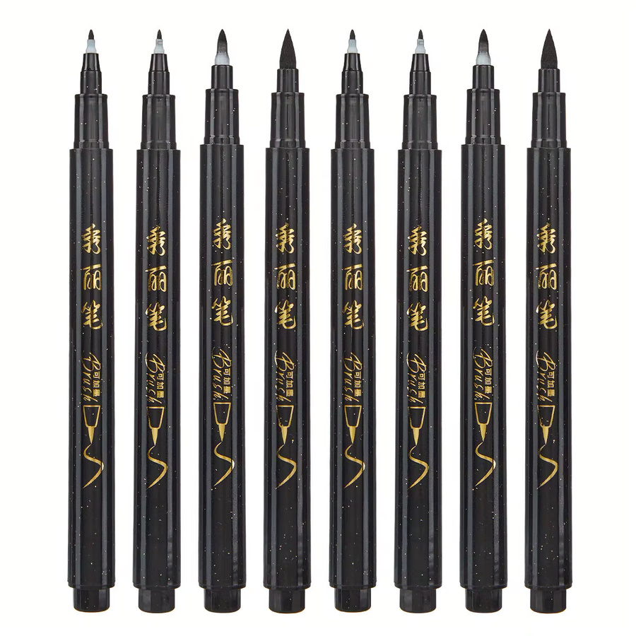 4-teiliges Kalligraphie-Stift-Set mit feiner und Pinselspitze, nachfüllbare schwarze Tinte, schlanker ovaler Kunststoffkörper in Matt-Optik - Bild 2