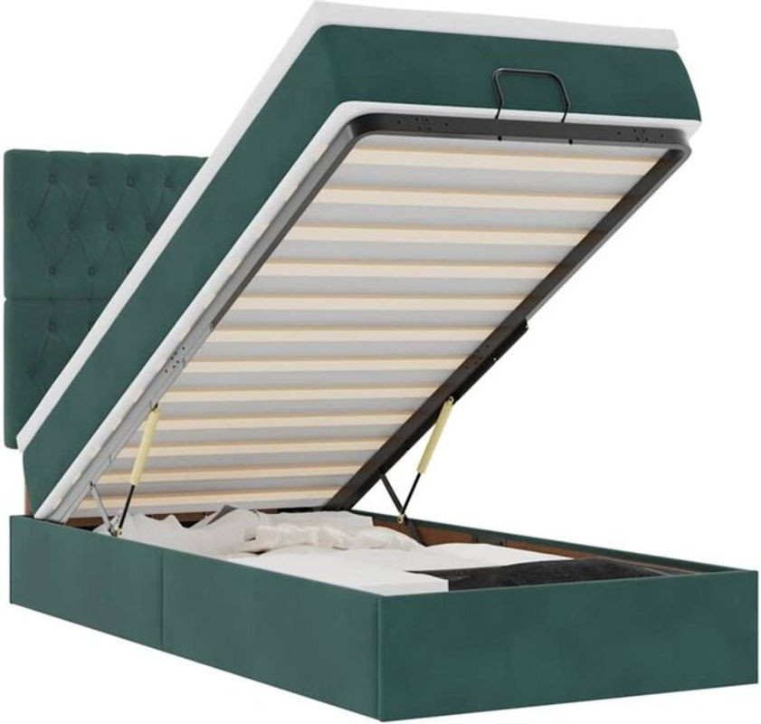 Vidaxl Ottoman Polsterbett mit Matratze und LED in Dunkelgrün aus Samt, B/T: 100 x 200 cm - Bild 1