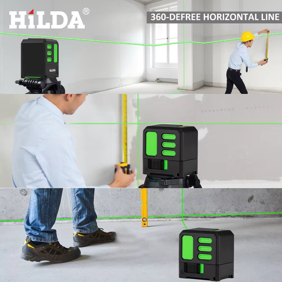 Hilda Laser Level Grün 2 Linien Kreuzlinienlaser IP55 selbstnivellierend horizontal und vertikal mit 15m Reichweite - Bild 2
