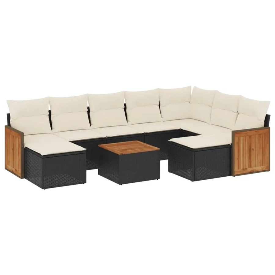 vidaXL 10-teilige Garten-Sofagarnitur aus Poly-Rattan und Akazienholz in Schwarz mit Kissen - Bild 2