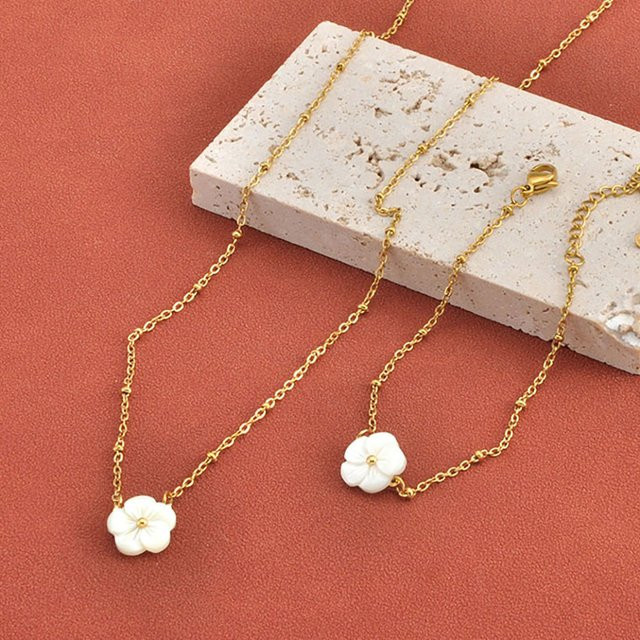 Lokaer Halskette Edelstahl, Muschel-Blumen-Anhänger, Gold, Damen, Vintage - Bild 1