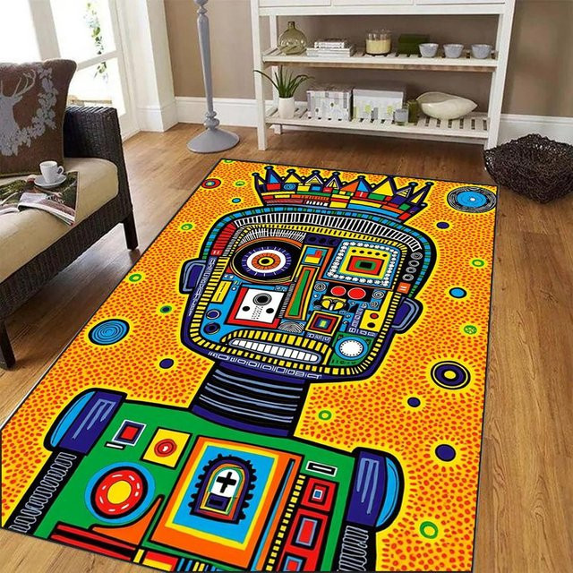 Lodestar Cartoon Roboter Pop Art Teppich, Bunte Punkte Design, Rutschfeste und Waschbare Bodenmatte aus Polyester für Kinderzimmer und Wohnzimmer, B/T: 80 x 120 cm - Bild 1