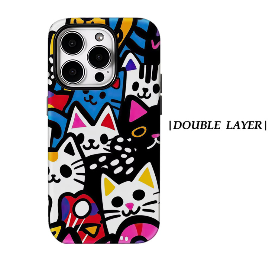 Magnetische Tough Case Handyhülle Pop Art Cat Parade für iPhone 17 16 15 14 Pro Max Plus, Mehrschichtig, Multicolour - Bild 6