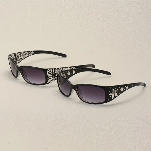 Sonnenbrille Sternmuster, Unisex, Vollrand, rechteckig, Schwarz, Kunststoff - Bild 1