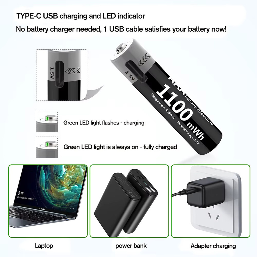 Kuugro AA und AAA Akkus Set mit USB-C Schnellladefunktion, AA 3400 mWh und AAA 1100 mWh - Bild 5