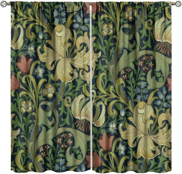 William Morris Vintage Verdunkelungsvorhänge mit Blumenmuster im Boho-Stil, 2er-Set, Breite: 200 cm, Höhe: 330 cm - Bild 1