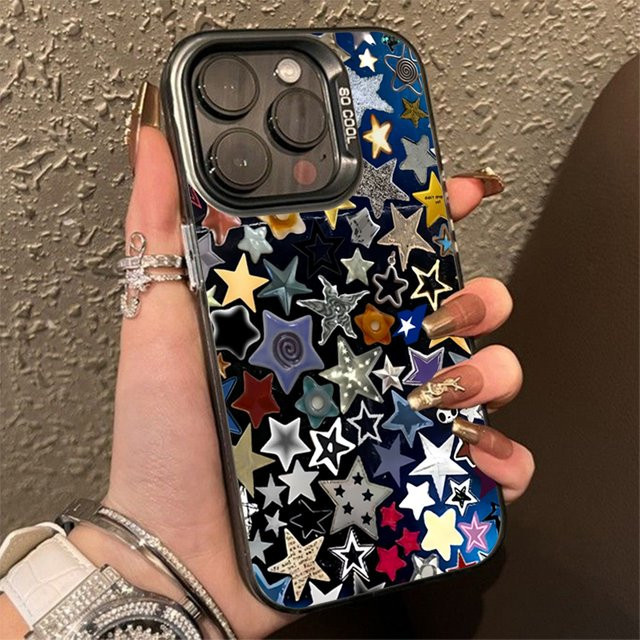 Bunte Stern-Laser-Handyhülle für Apple iPhone 11 bis 16 Pro Max, matt und stoßfest, Multicolor - Bild 1