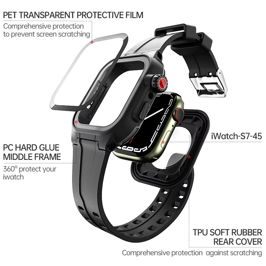 Shellbox Hülle für Apple Watch S7 S8 45mm, Silikon, Schwarz, Unisex - Bild 5